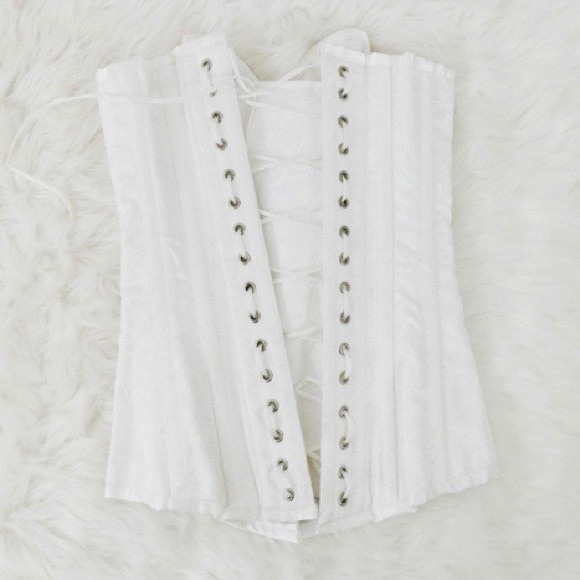 BNWOT 22” White Longline Brocade Overbust Corset - Picture 3 of 4